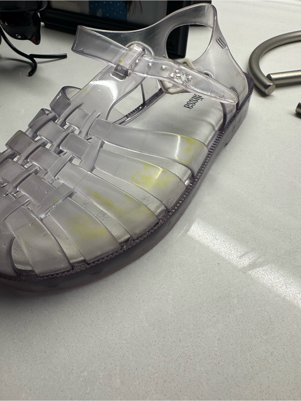 Mini Melissa Clear Jelly Sandals with Yellow Accents